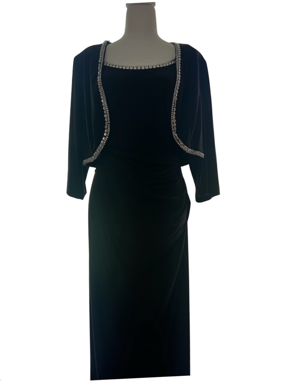 2pc Black Maxi Dress with Embellished Bolero Plus Size 16